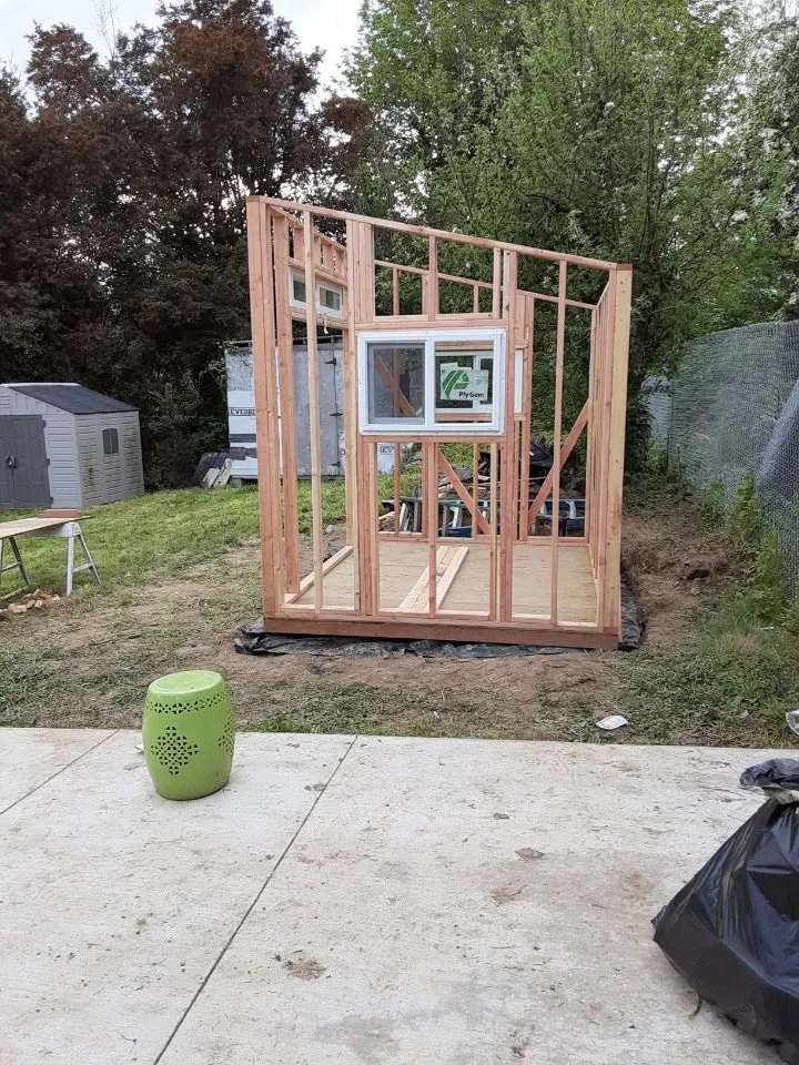 Shed wall framing with a window opening