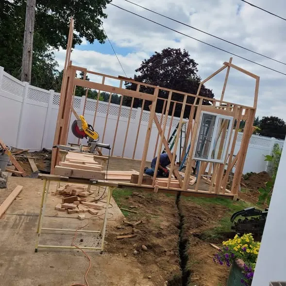 Shed wall framing on a Portland job site