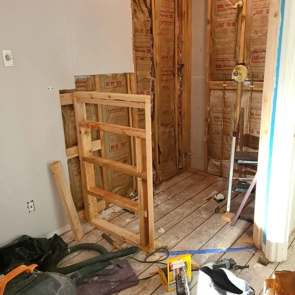 Bathroom wall framing during the remodel